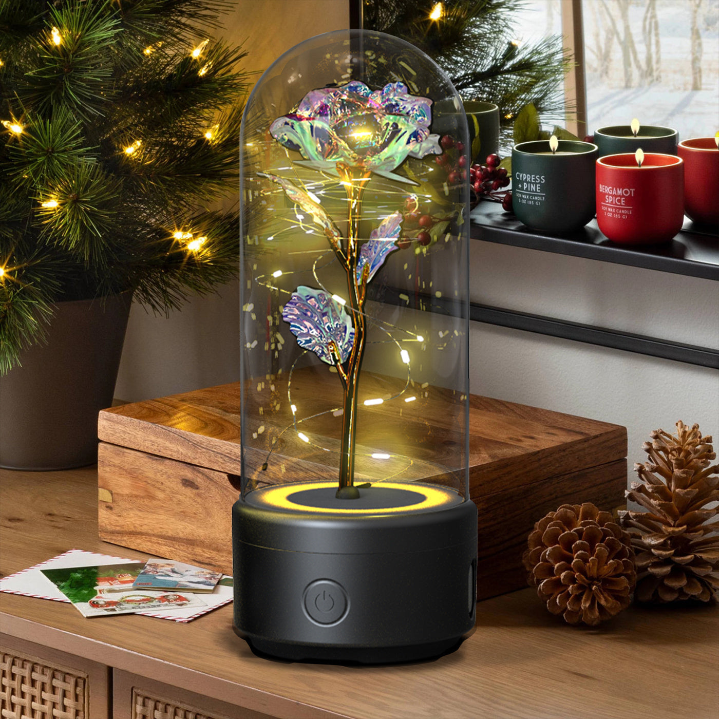 Rose Flowers LED Light And Bluetooth Speaker